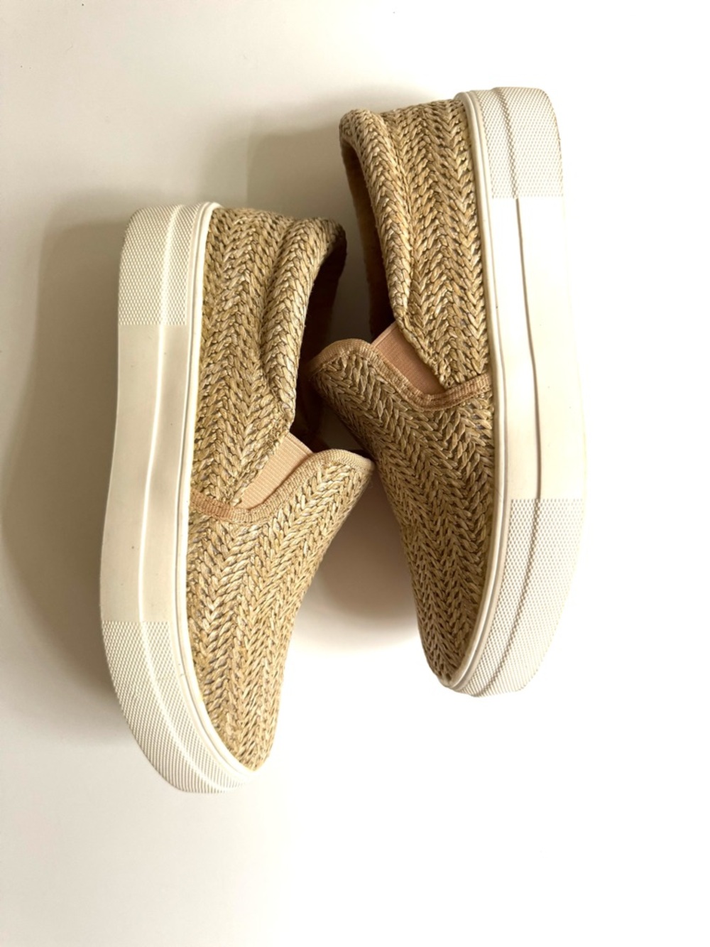 Soda Natural Woven Slip-On Platform Sneakers - Beige Sz-6.5